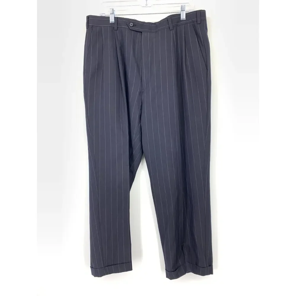 VTG Burberrys Wool Suit Set Pants + Blazer Mens Sz 41R 36 X 28 Blue Pinstripe